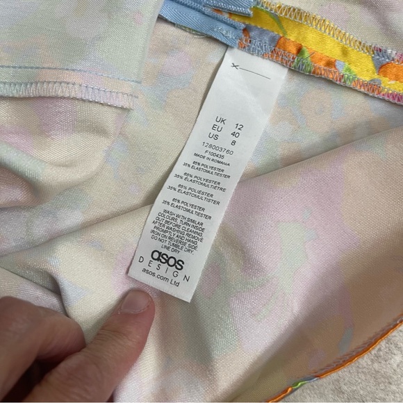 Asos Design Petite Orange Floral Satin Mini‎ Skirt set se 8 EUC - Picture 8 of 9